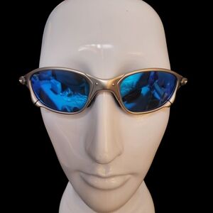 Oakley Polarized Juliet Men's Sunglasses Silver Frame Blue Lenses